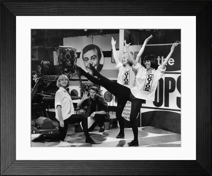 Framed Print : Producer Johnnie Stewart at rehearsal for the 50th top of the Pops show with the Gojos Framed Print : Producer Johnnie Stewart at rehearsal for the 50th top of the Pops show with the Gojos