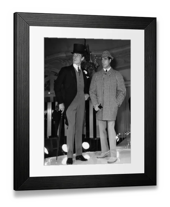 Framed Print : Left morning coat in black lambs wool with tan gaberdine waist-coat and trousers Framed Print : Left morning coat in black lambs wool with tan gaberdine waist-coat and trousers