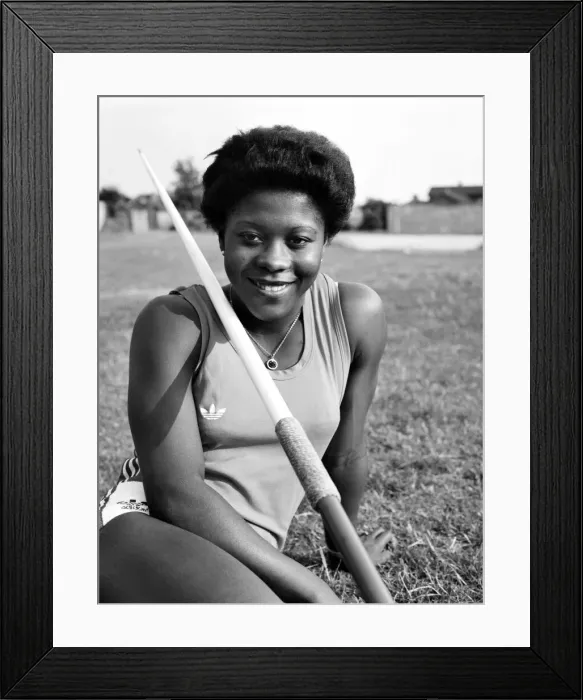 Framed Print : Olympic and Commonwealth Javelin thrower Tessa Sanderson of Wednesfield, Staffs Framed Print : Olympic and Commonwealth Javelin thrower Tessa Sanderson of Wednesfield, Staffs