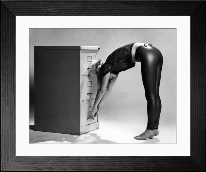 Framed Print : Filing Cabinet: Remove shoes. Face cabinet with arms outstretched Framed Print : Filing Cabinet: Remove shoes. Face cabinet with arms outstretched