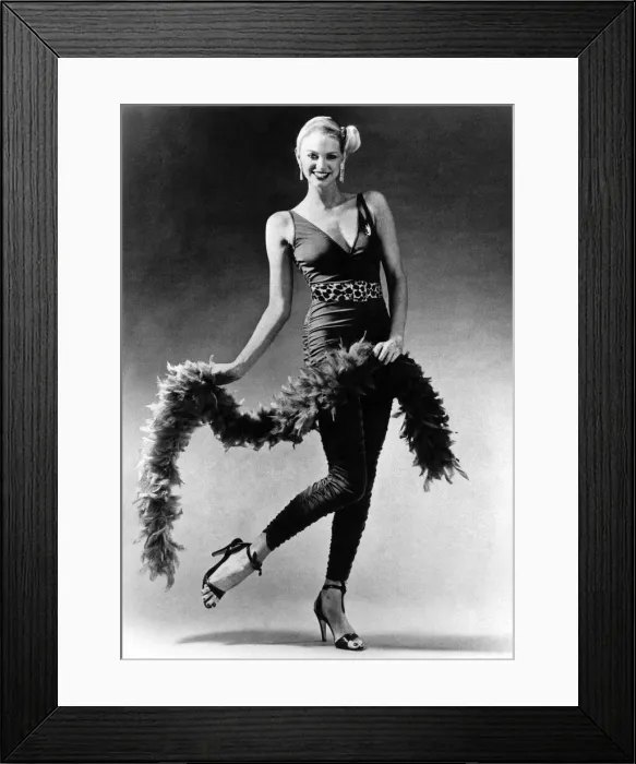 Framed Print : Feather Look. Stretchy all-in-one bodysuit. Worn with ocelot belt Framed Print : Feather Look. Stretchy all-in-one bodysuit. Worn with ocelot belt