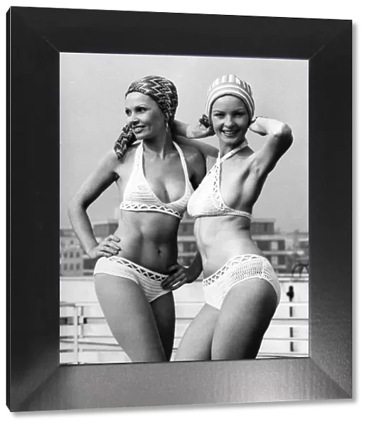 Two attractive caps by Jantzen. On the left Christa wears a stretch fabric swimturban