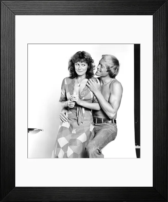 Framed Print : Models pose as a shy couple in the studio August 1977 77-04388-006 Framed Print : Models pose as a shy couple in the studio August 1977 77-04388-006