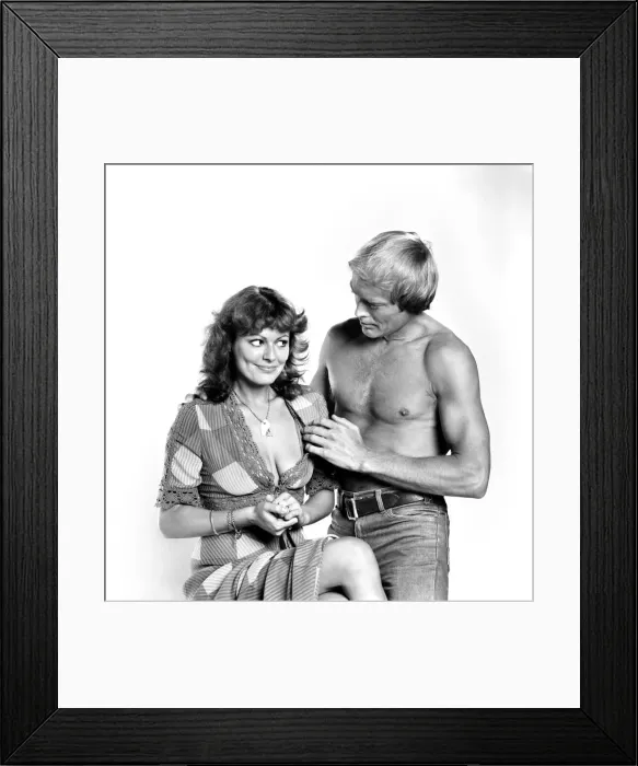 Framed Print : Models pose as a shy couple in the studio August 1977 77-04388-008 Framed Print : Models pose as a shy couple in the studio August 1977 77-04388-008