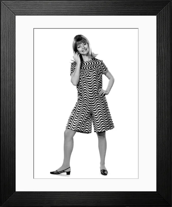 Framed Print : Reveille Fashion 1967: Uschi Bernell. All in one stripy shorts and top Framed Print : Reveille Fashion 1967: Uschi Bernell. All in one stripy shorts and top