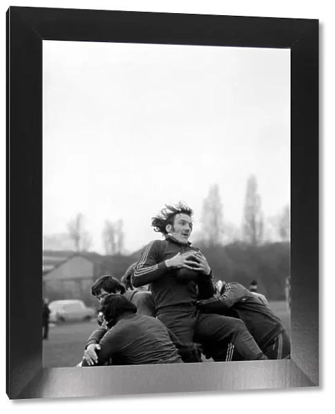 England Rugby team in training at Twickenham. March 1975 75-01426-038. Roger Uttley