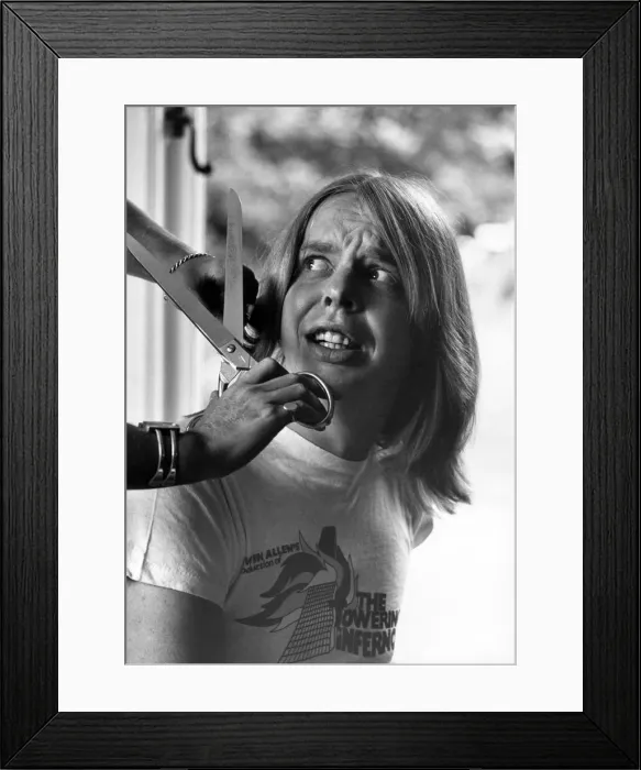 Framed Print : Composer Rick Wakeman having his hair cut. P007273