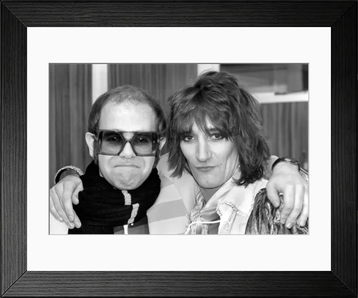 Framed Print : Rod Stewart and Elton John. Pop superstars Rod Stewart and Elton John make it up back