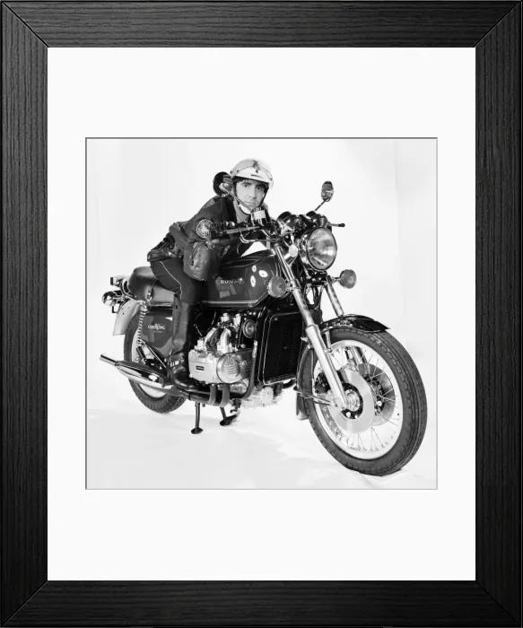 Framed Print : Keith Moon of the who pop group on a Honda Motorbike. January 1976 76-00053-005 Framed Print : Keith Moon of the who pop group on a Honda Motorbike. January 1976 76-00053-005