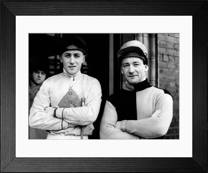 Framed Print : Jockeys at Manchester Races. A. J. East (left) and Fred Winter (right) Framed Print : Jockeys at Manchester Races. A. J. East (left) and Fred Winter (right)