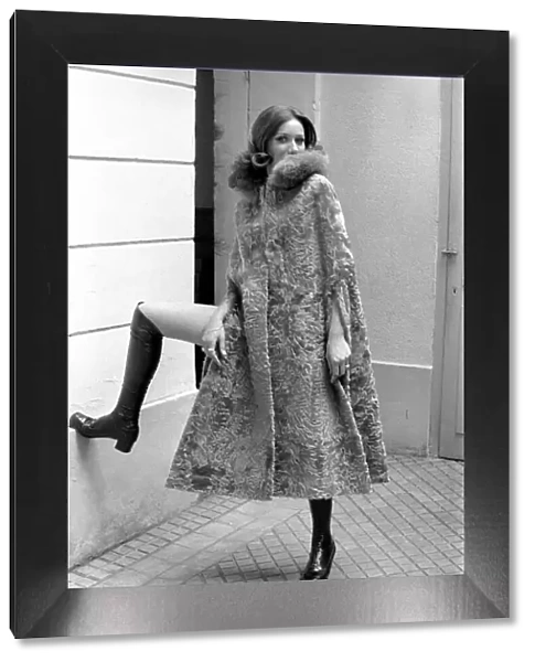 Paris fashions: Pix taken at Torrente: - Caroline, wearing shrimp coloured broadtail cape