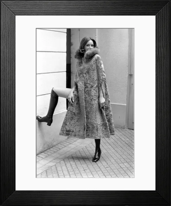 Framed Print : Paris fashions: Pix taken at Torrente: - Caroline, wearing shrimp coloured broadtail cape Framed Print : Paris fashions: Pix taken at Torrente: - Caroline, wearing shrimp coloured broadtail cape