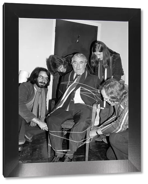 Miners leader Joe Gormley with students. March 1975 75-01237-003