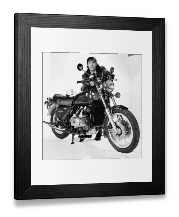 Framed Print : Keith Moon of the who pop group on a Honda Motorbike. January 1976 76-00053