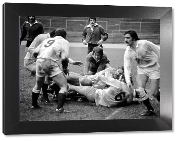 Sport  /  Action: England Rugby trials. January 1977 77-00005-013