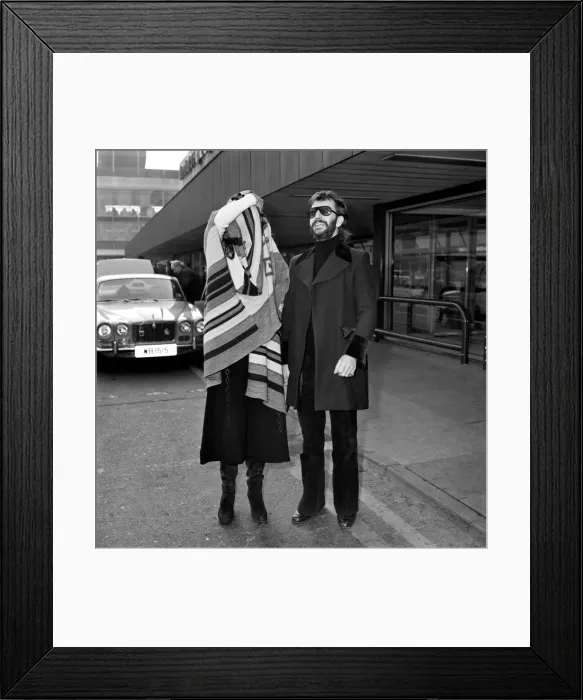 Framed Print : Former Beatle Ringo Starr and girlfriend Nancy Andrews seen here at London Airport Framed Print : Former Beatle Ringo Starr and girlfriend Nancy Andrews seen here at London Airport