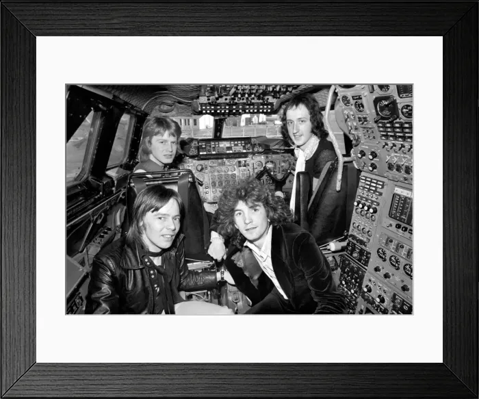 Framed Print : The pop group Pilot'pictured here with Concorde. January 1975 75-00996 Framed Print : The pop group Pilot'pictured here with Concorde. January 1975 75-00996