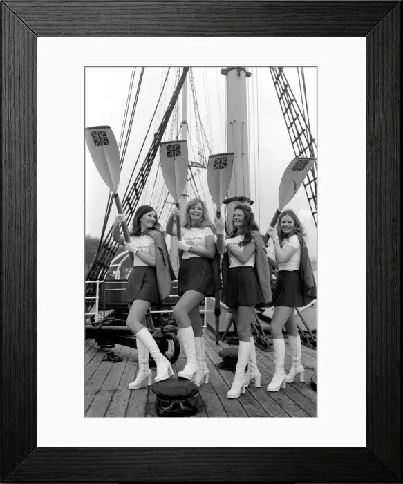 Framed Print : Henley Regatta goes commercial. To announce the Awards, 4 lovely girls boarded HMS