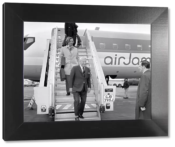 Edward Heath: Edward Heath arrives at Heathrow Airport today. January 1975 75-00232-001