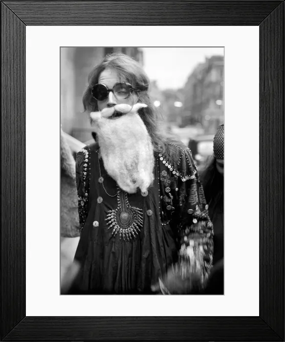 Framed Print : Hippy Nicholas Albery seen here outside the court house at Slough