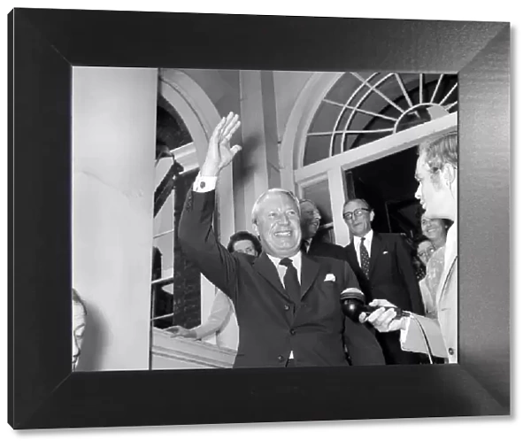 Edward Heath after his Victory: Edward Heath waves to the crowds as he leaves the Albany