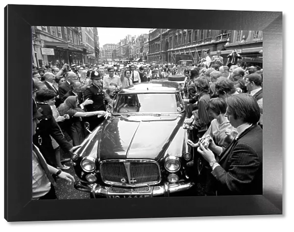 Edward Heath after his Victory: Edward Heath in his car as crowds mass round him in