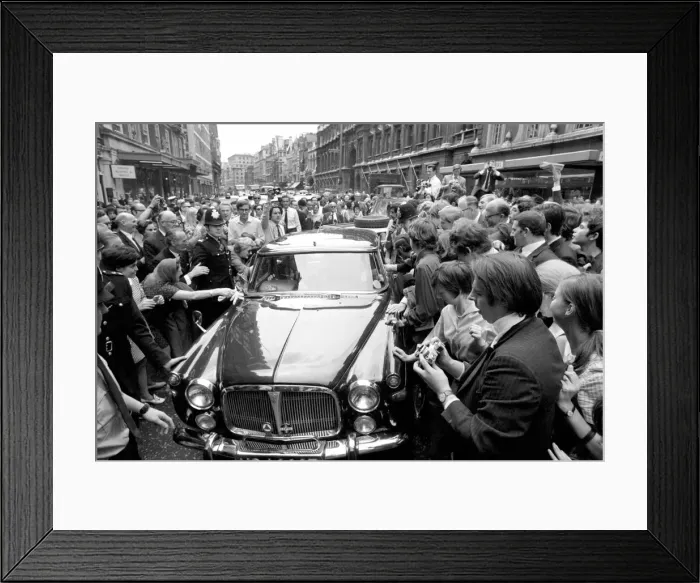 Framed Print : Edward Heath after his Victory: Edward Heath in his car as crowds mass round him in Framed Print : Edward Heath after his Victory: Edward Heath in his car as crowds mass round him in