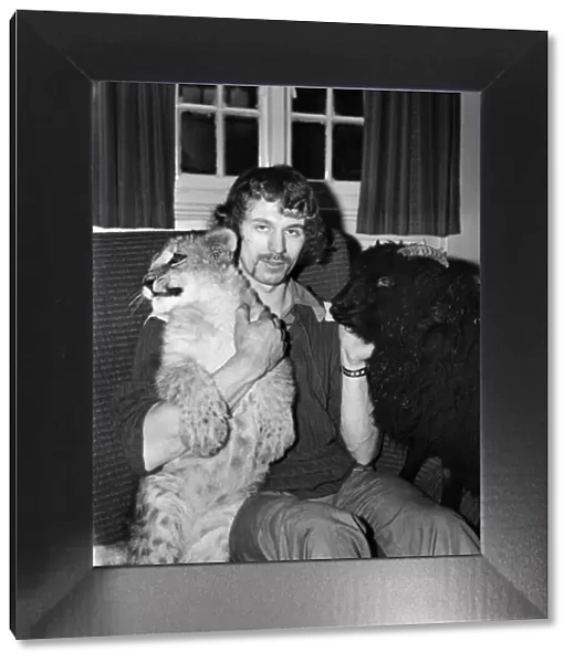 Lamb and Lion and Safari Warden Ken Lawrence. December 1974 74-7586-005
