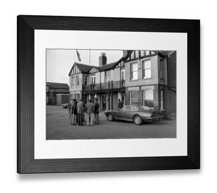 Framed Print : End of an Era. Aston Martin Close. Newport Pagnell after the announcement that the Aston