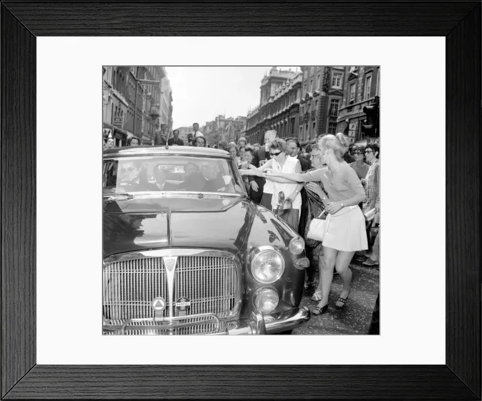 Framed Print : Edward Heath after his Victory: Edward Heath in his car as crowds mass round him in