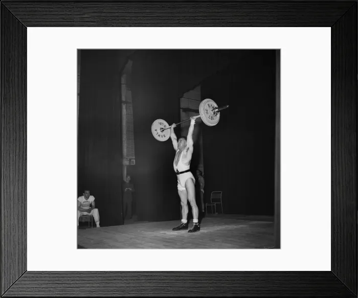 Framed Print : J Halliday. Champion Weight Lifter. O23975