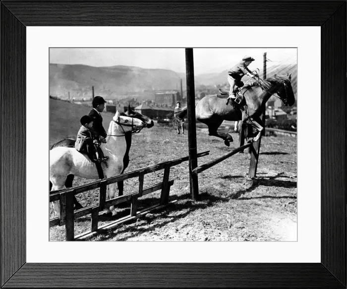 Framed Print : Three very young boys: Peter, Tony, & Kaye, riding horses at their father