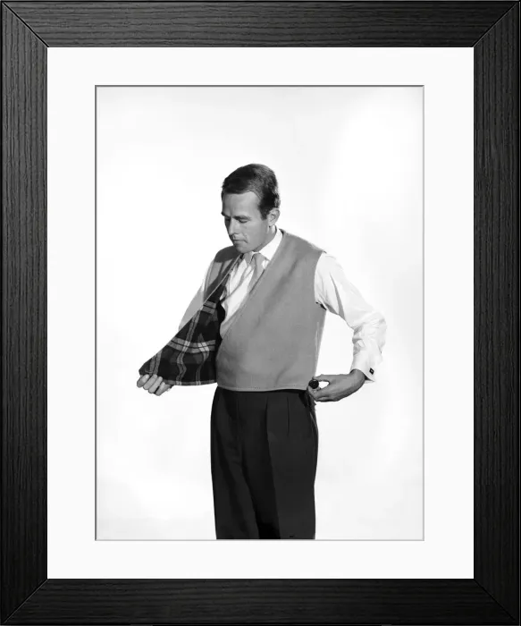 Framed Print : Model Robert Chettle wearing reversable waistcoat. 1960 Framed Print : Model Robert Chettle wearing reversable waistcoat. 1960