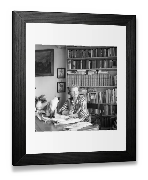 Framed Print : Authoress Janet Green seen here with her cat. 1960 Framed Print : Authoress Janet Green seen here with her cat. 1960
