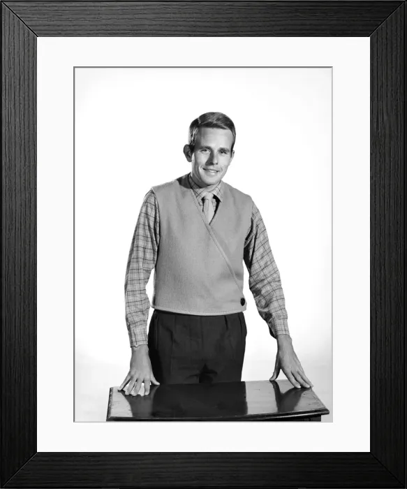 Framed Print : Model Robert Chettle wearing reversable waistcoat. 1960 Framed Print : Model Robert Chettle wearing reversable waistcoat. 1960