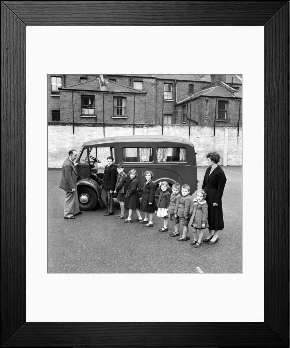 Framed Print : Transport: Early People Carrier: Mr. Barley seen here with the converted van he made into