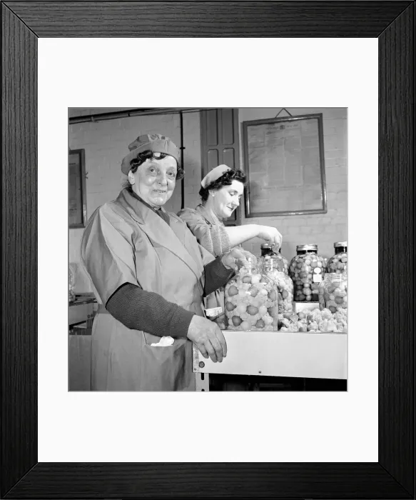 Framed Print : Pickle Packers: Pickle packers placing onions in jars. 1954 A156-003 Framed Print : Pickle Packers: Pickle packers placing onions in jars. 1954 A156-003