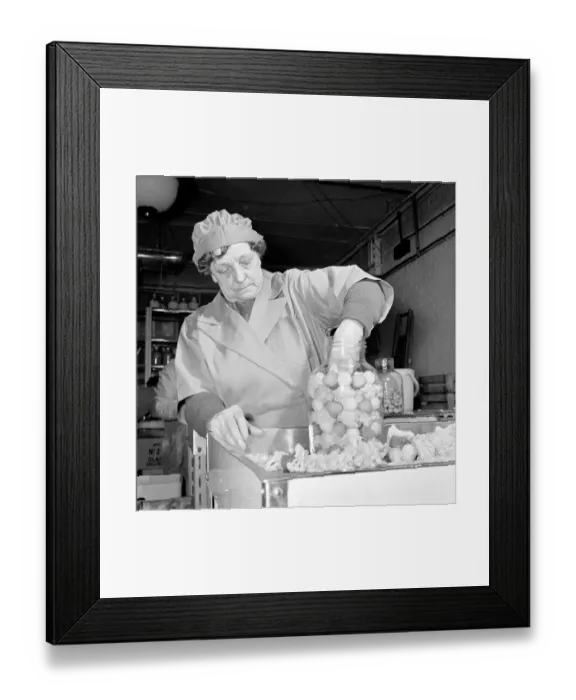 Framed Print : Pickle Packers: Pickle packers placing onions in jars. 1954 A156-005 Framed Print : Pickle Packers: Pickle packers placing onions in jars. 1954 A156-005