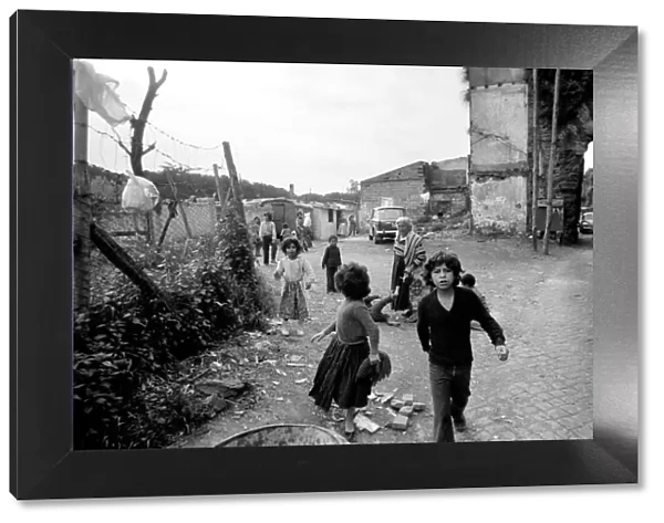 Children in the streets in a poor suburb on the outskirts of Rome, Italy April 1975
