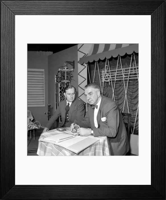 Framed Print : TV presenter Fred Wilby (right) seen here during rehearsals for the local magazine