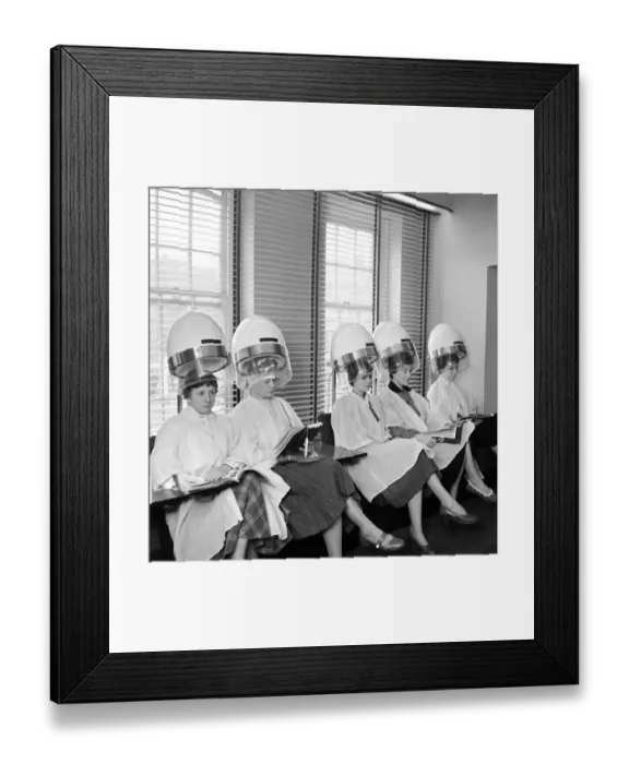 Framed Print : Women at the hairdressers seen here under the driers. April 1956