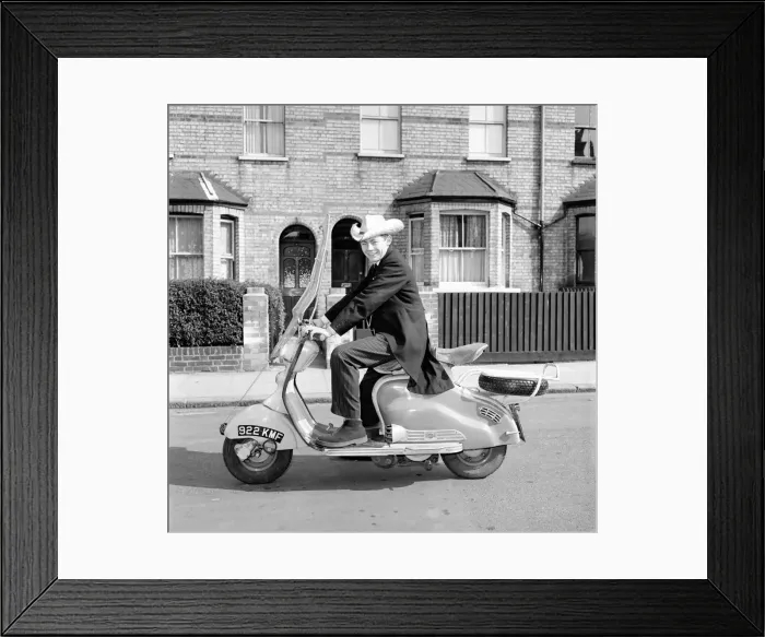 Framed Print : Scooter: Martin Coleman seen here riding his Lambretta scooter. March 1958 A663-001 Framed Print : Scooter: Martin Coleman seen here riding his Lambretta scooter. March 1958 A663-001