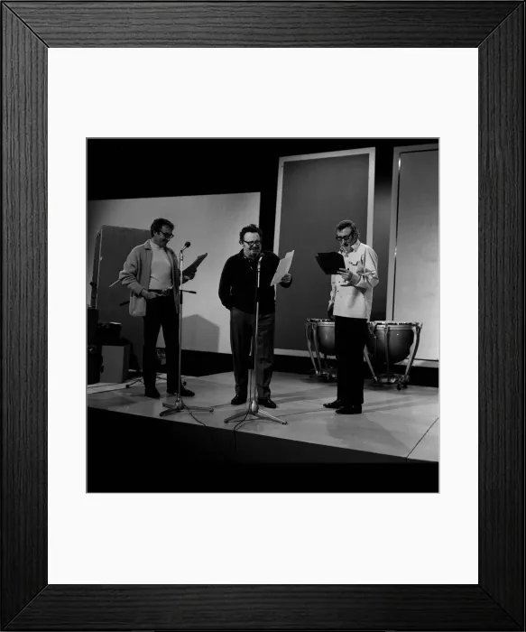 Framed Print : Goons alias Peter Sellers Harry Secombe and Spike Milligan in Teddington studios Framed Print : Goons alias Peter Sellers Harry Secombe and Spike Milligan in Teddington studios