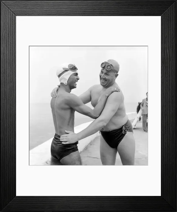 Framed Print : Channel Swimmers: Little and Large, people who attempt to swim the English Channel come Framed Print : Channel Swimmers: Little and Large, people who attempt to swim the English Channel come
