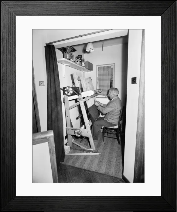 Framed Print : Home Loom: Weavers operating a home loom. 1954 A29-002 Framed Print : Home Loom: Weavers operating a home loom. 1954 A29-002