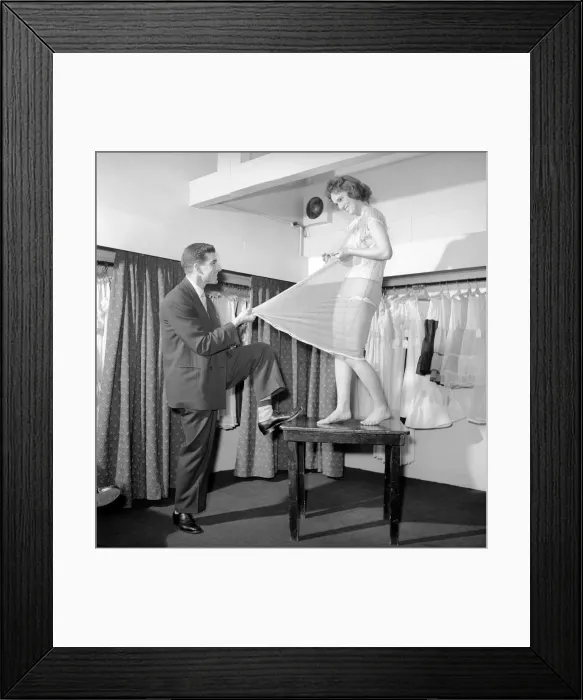 Framed Print : Keystone Knitting Mills: New man made fabrics are put to the strength test at the mill