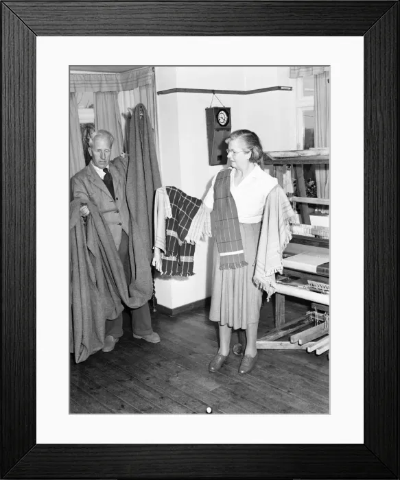 Framed Print : Home Loom: Weavers operating a home loom. 1954 A29-005 Framed Print : Home Loom: Weavers operating a home loom. 1954 A29-005