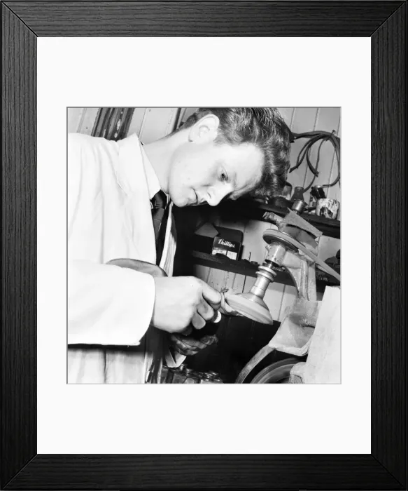 Framed Print : Occupations: Cobbler Mr. Steptowe seen here working at his sewing machine in his workshop Framed Print : Occupations: Cobbler Mr. Steptowe seen here working at his sewing machine in his workshop
