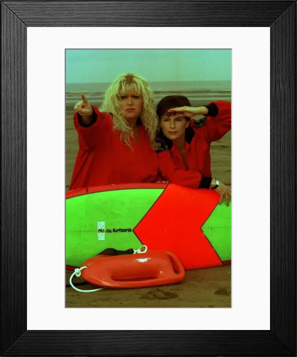 Framed Print : Dawn French and Jennifer Saunders on Baywatch set in Somerset filming for new television Framed Print : Dawn French and Jennifer Saunders on Baywatch set in Somerset filming for new television