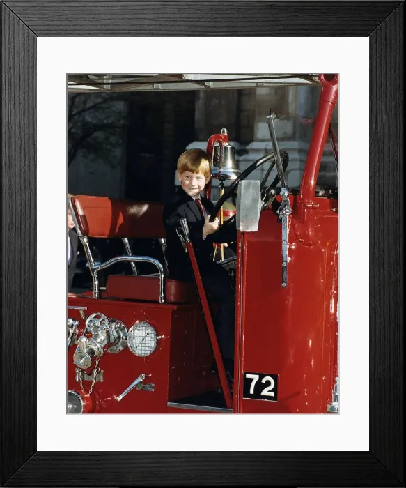 Framed Print : Prince Harry sitting at the wheel of a 1937 fire engine October 1990 Framed Print : Prince Harry sitting at the wheel of a 1937 fire engine October 1990